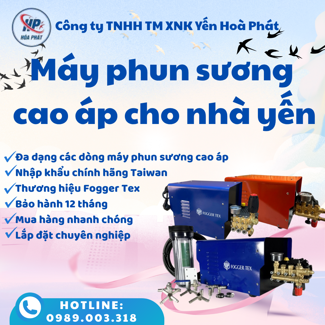 Máy phun sương cao áp cho nhà yến: công ty TNHH TM XNK Yến Hoà Phát